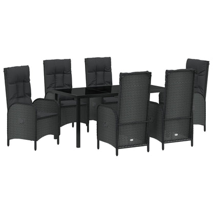 7-Delige Tuin Eet Set Zwart Poly Rattan