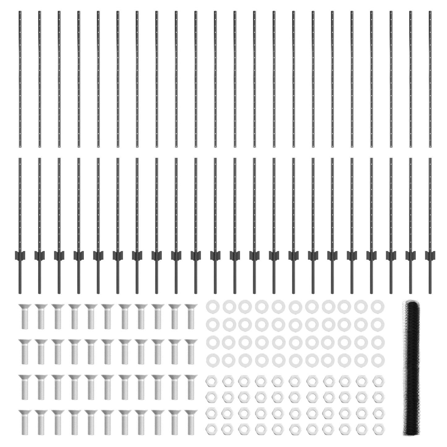 Hekpalen 22 Stuks U-Kanaal Grijs 150 Cm Staal,  Zeshoekig Hek Grijs 1.5X50 M Staal