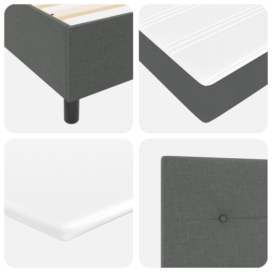 Boxspringbed Met Matras & Bank Stof Donkergrijs 140 x 200 cm Knopgeplooid