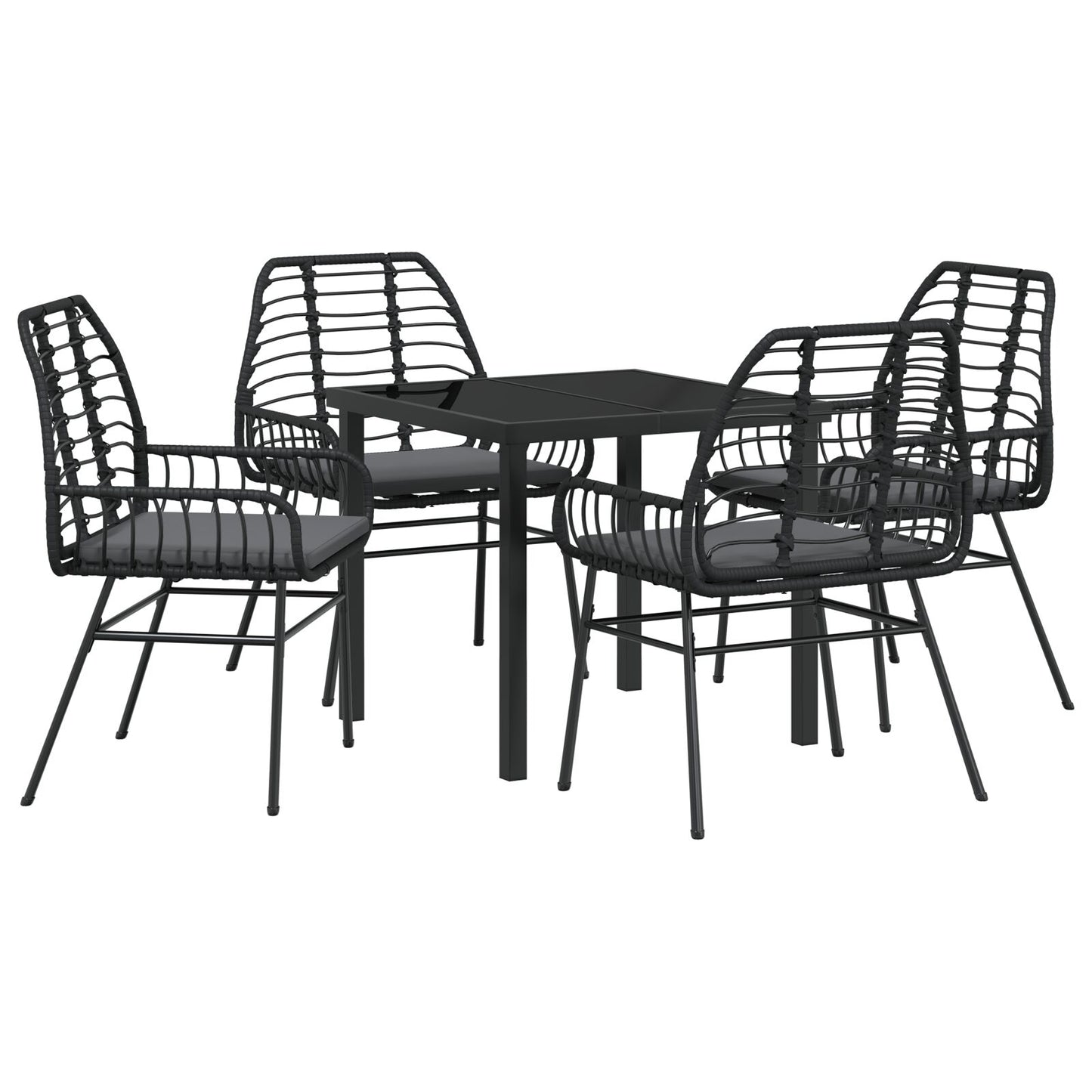 5-Delige Tuin Eetset Met Kussens Zwart Poly Rattan