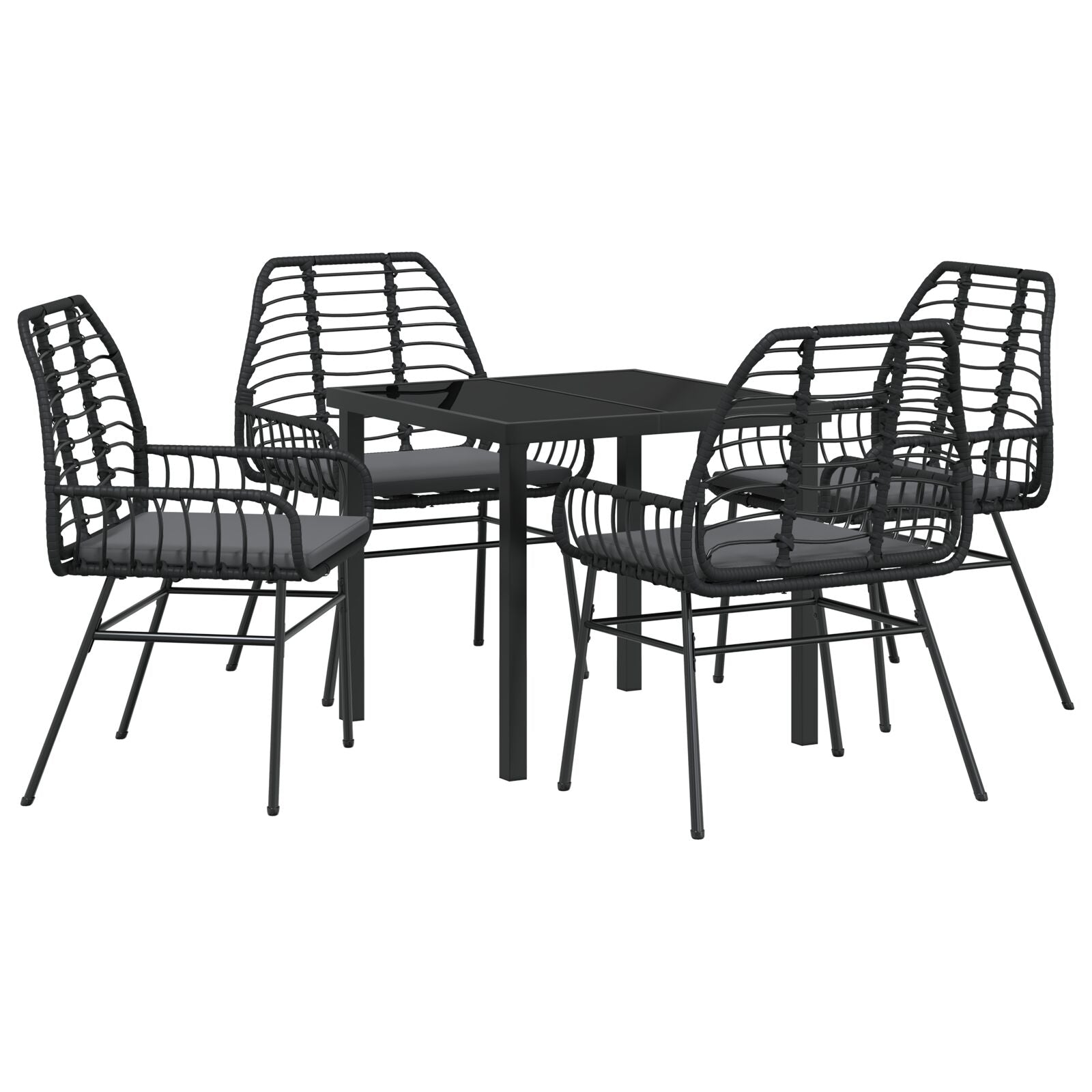 5-Delige Tuin Eetset Met Kussens Zwart Poly Rattan