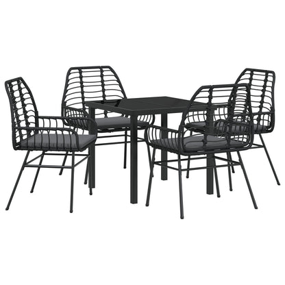 5-Delige Tuin Eetset Met Kussens Zwart Poly Rattan