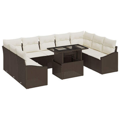10-Delige Tuin Sofa Set Met Kussens Bruin Poly Rattan