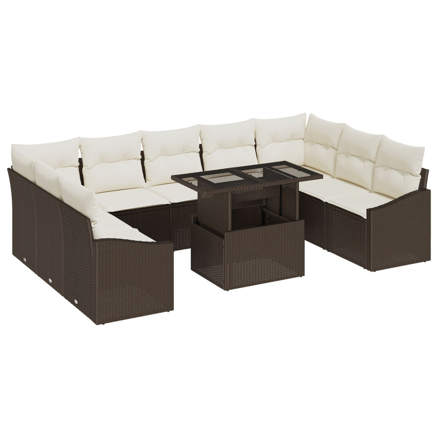 10-Delige Tuin Sofa Set Met Kussens Bruin Poly Rattan