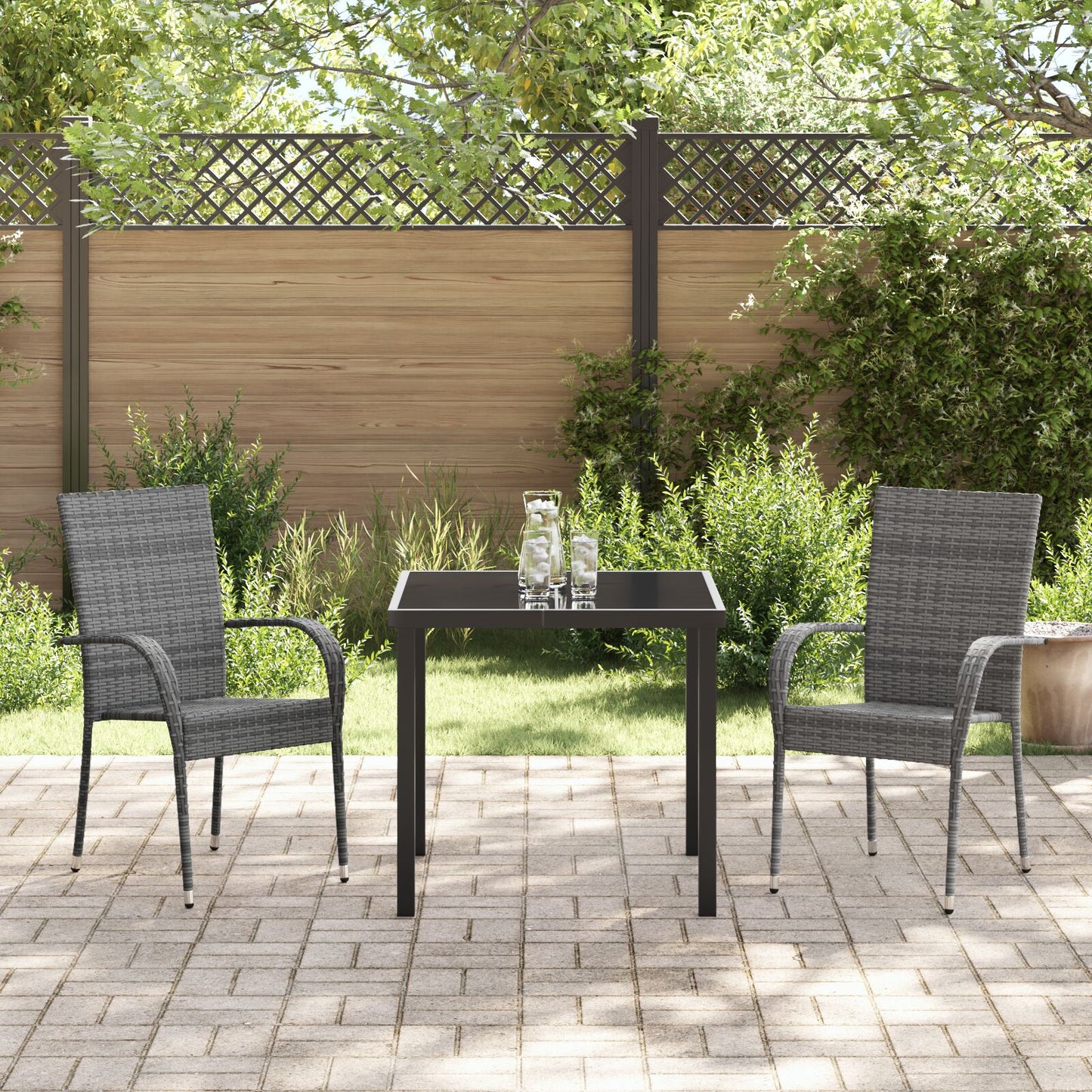 3-Delige Tuin Eetset Grijs Poly Rattan