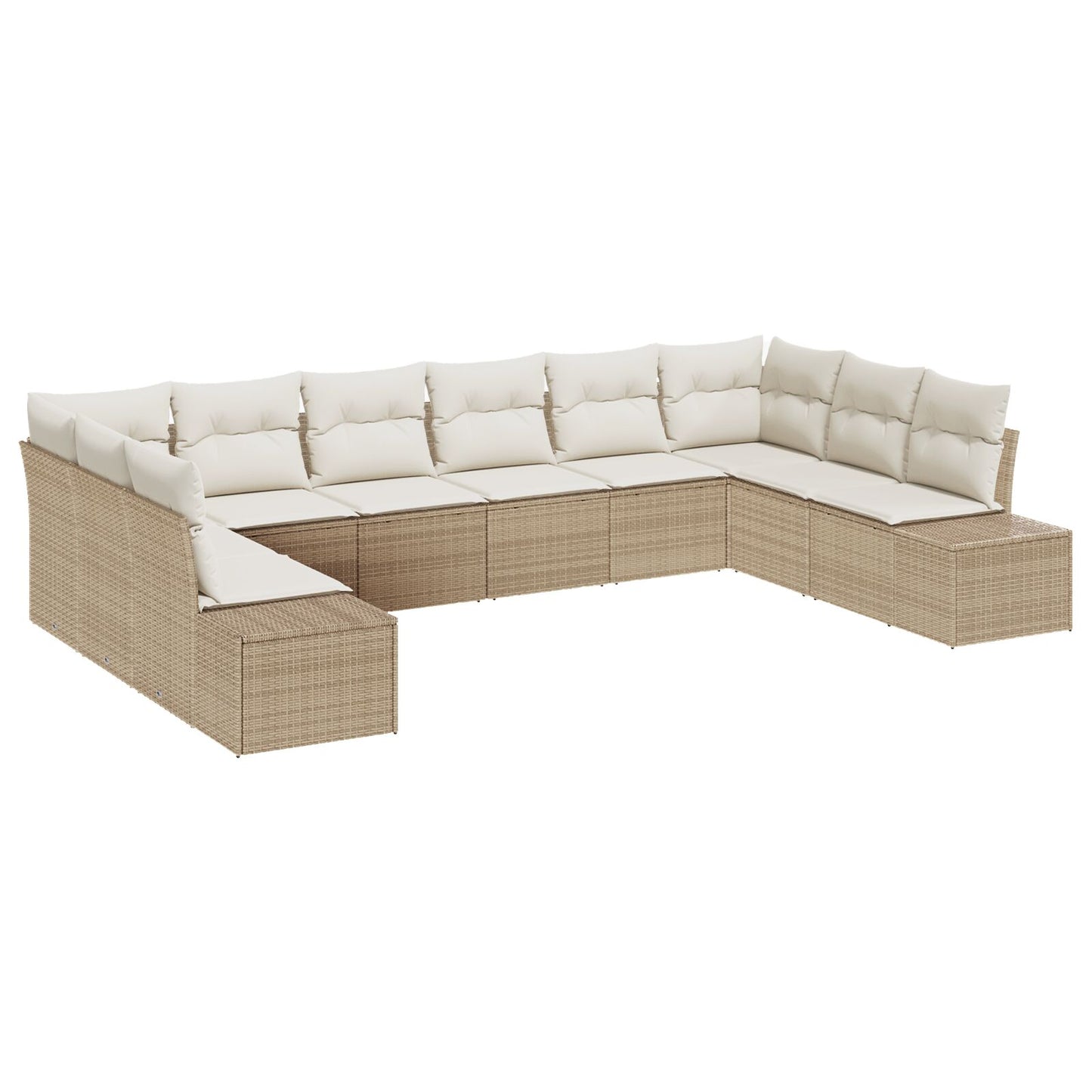 10 Delige Tuin Sofa Set Met Kussens Beige Poly Rattan