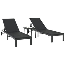Zonnebedden 2 Stuks Met Wielen En Tafel Poly Rattan Zwart