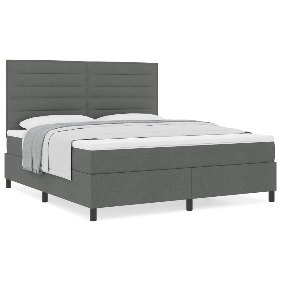 Boxspring Bed Met Matras Super King Stof Donkergrijs 180 x 200 cm Lijnen ontwerp