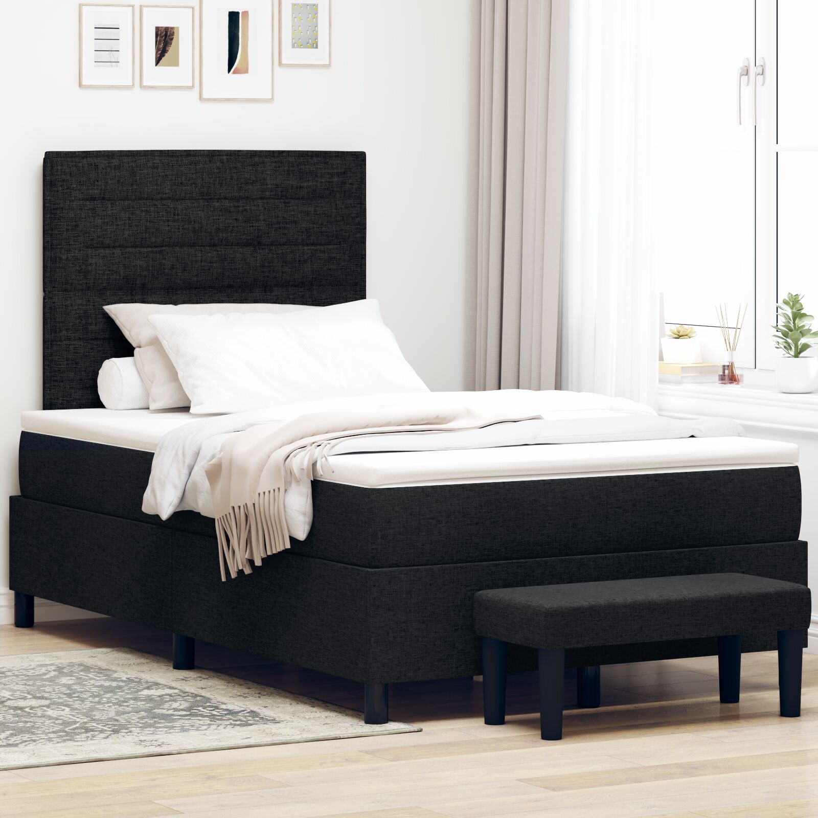 Boxspring Bed Met Matras & Bank Zwart 120X200 Cm Stof Donkergrijs