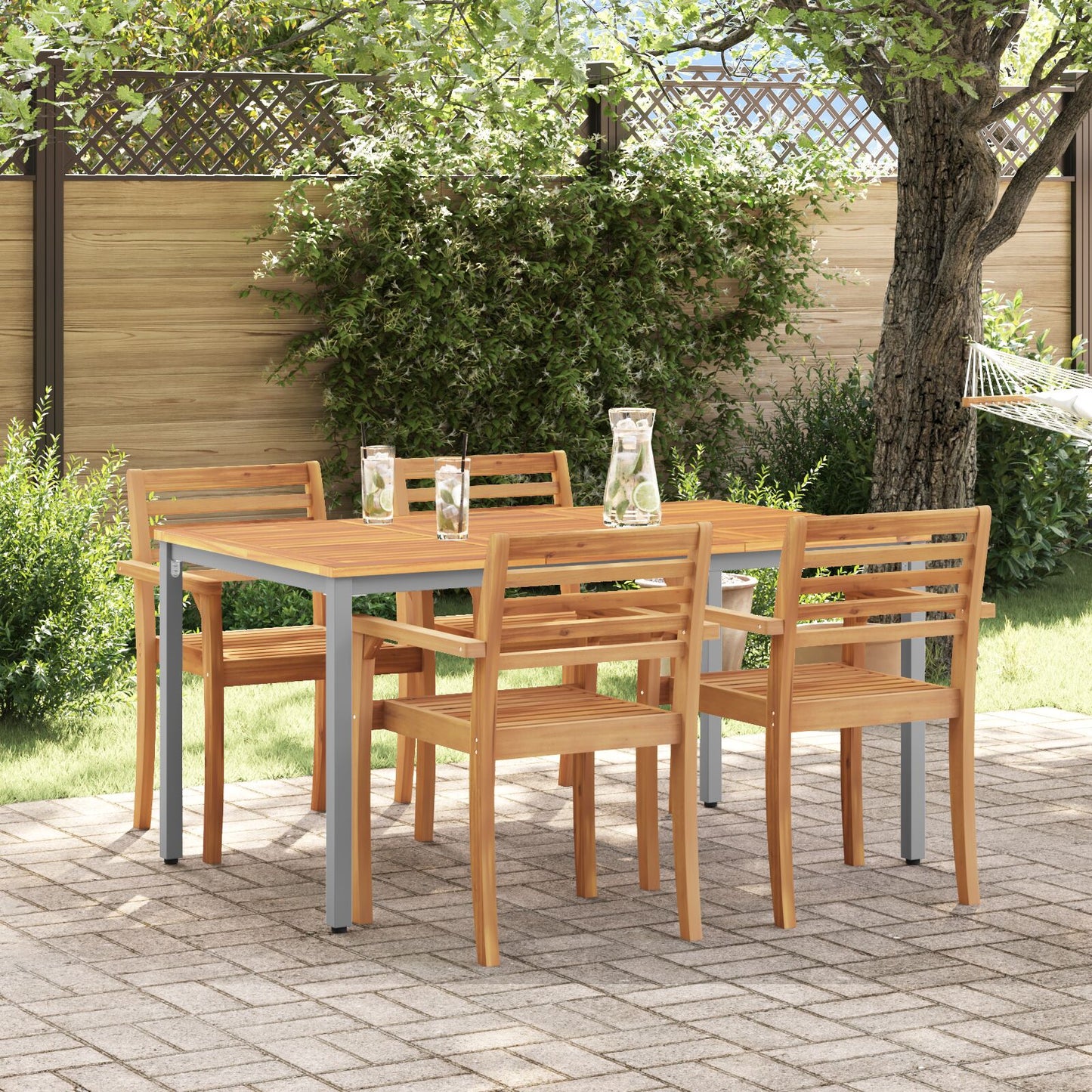 Tuin Tafel Massief Acaciahout En Metaal 150 x 90 x 75 cm Natuurlijk en grijs
