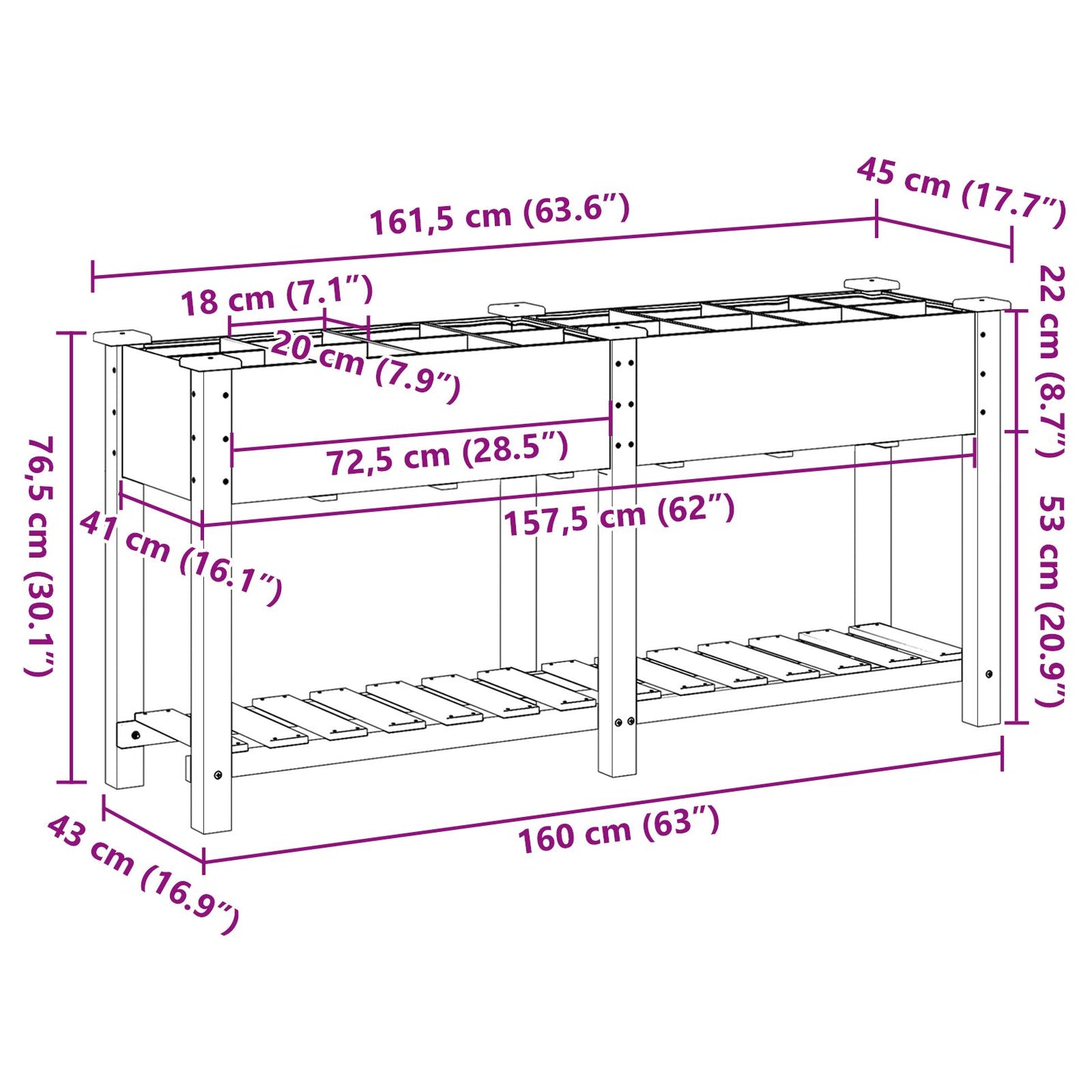 Tuinbak Met Rasters 161X43X76 Cm Massief Vurenhout 161.5 x 45 x 76.5 cm