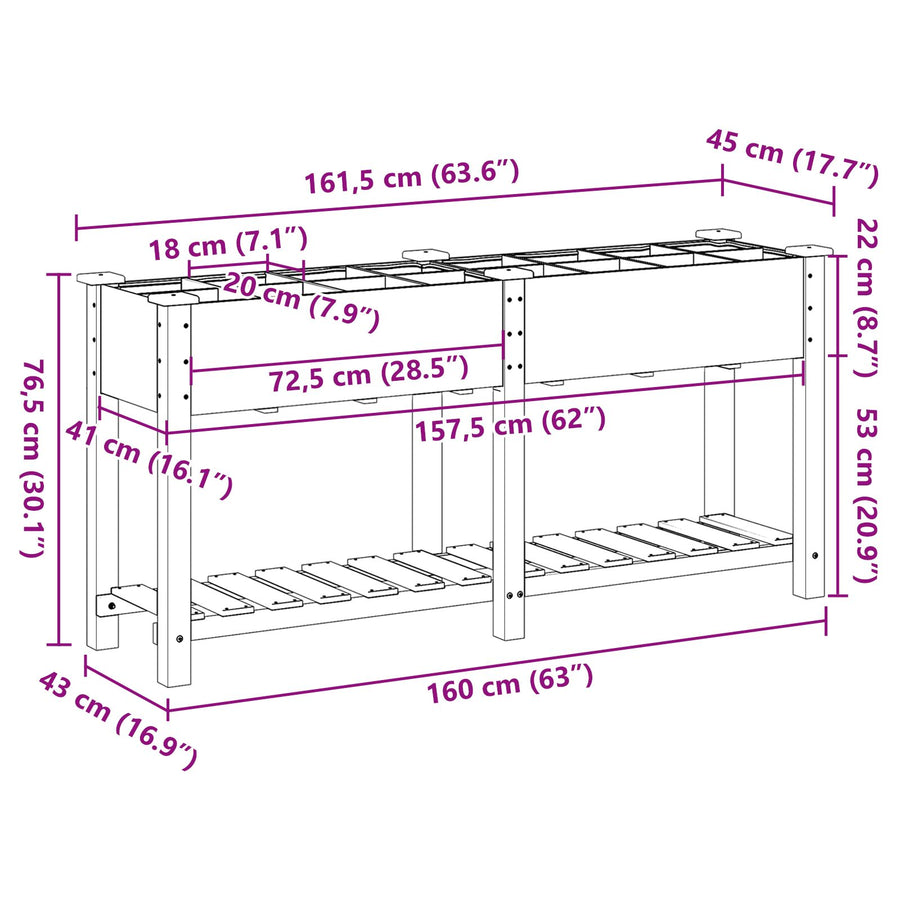 Tuinbak Met Rasters 161X43X76 Cm Massief Vurenhout 161.5 x 45 x 76.5 cm