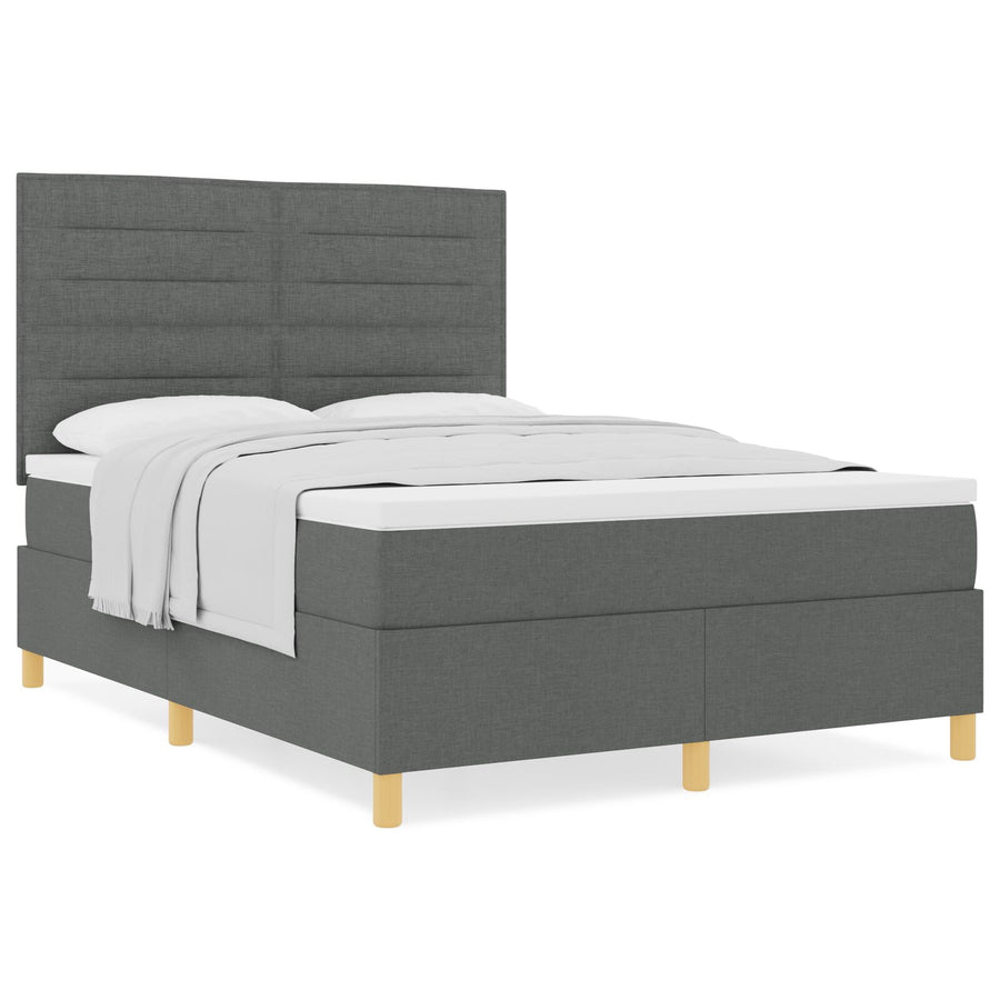 Boxspring Bed Met Matras Donkergrijs 140X200 Cm Stof Blauw