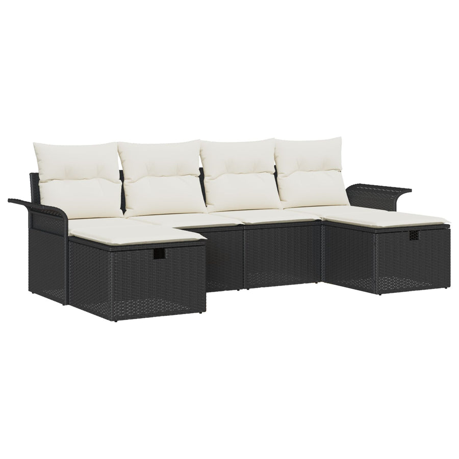 6-Delige Tuinbank Set Met Kussens Zwart Poly Rattan