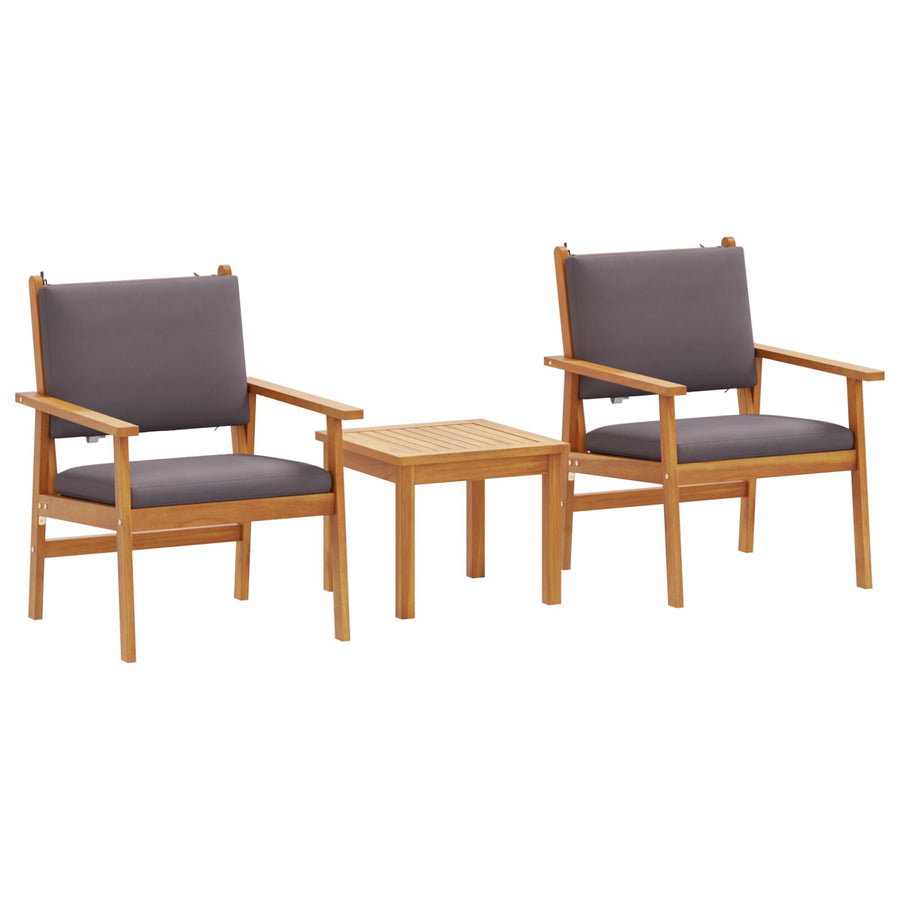 3-Delige Tuin Bistro Set Met Kussens Van Massief Acaciahout Anthraciet Tafel + 2 stoelen