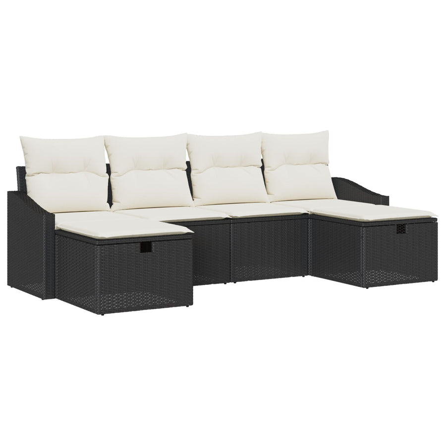 6-Delige Tuinbankset Met Kussens Zwart Poly Rattan Wit