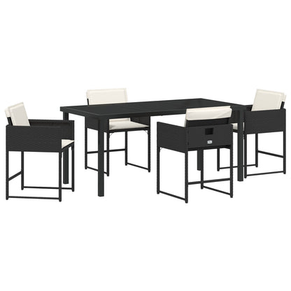 5-Delige Tuinset Met Kussens Zwart Poly Rattan