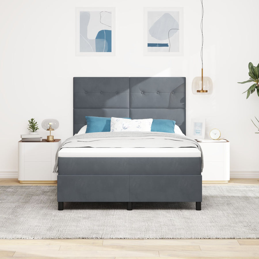 Boxspringbed Met Matras Donkergrijs 140X190 Cm Fluweel Blauw