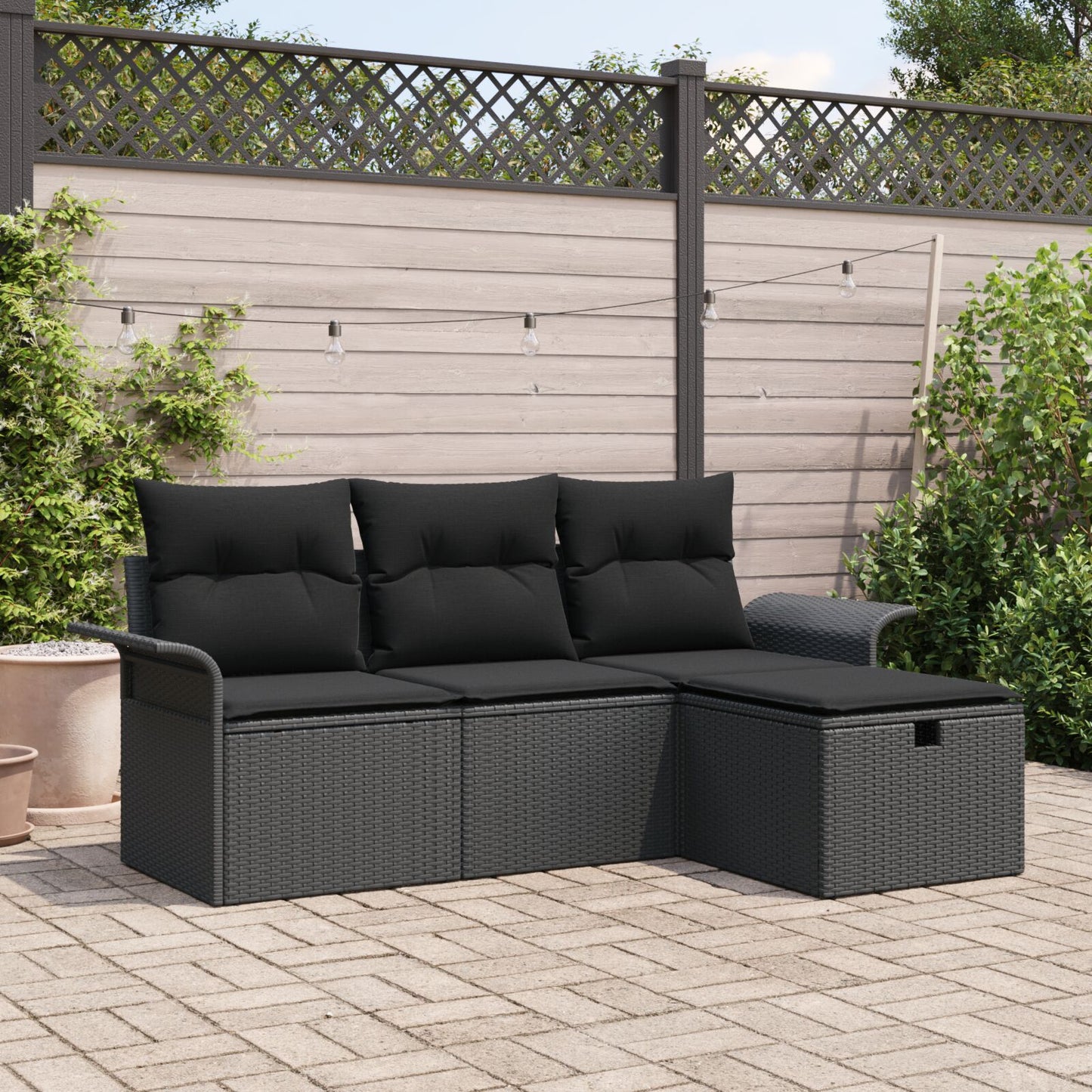 4-Delige Tuin Sofa Set Met Kussens Zwart Poly Rattan, 2-Zits Tuin Sofa Met Opbergruimte & Kussens Zwart Poly Rattan Wit