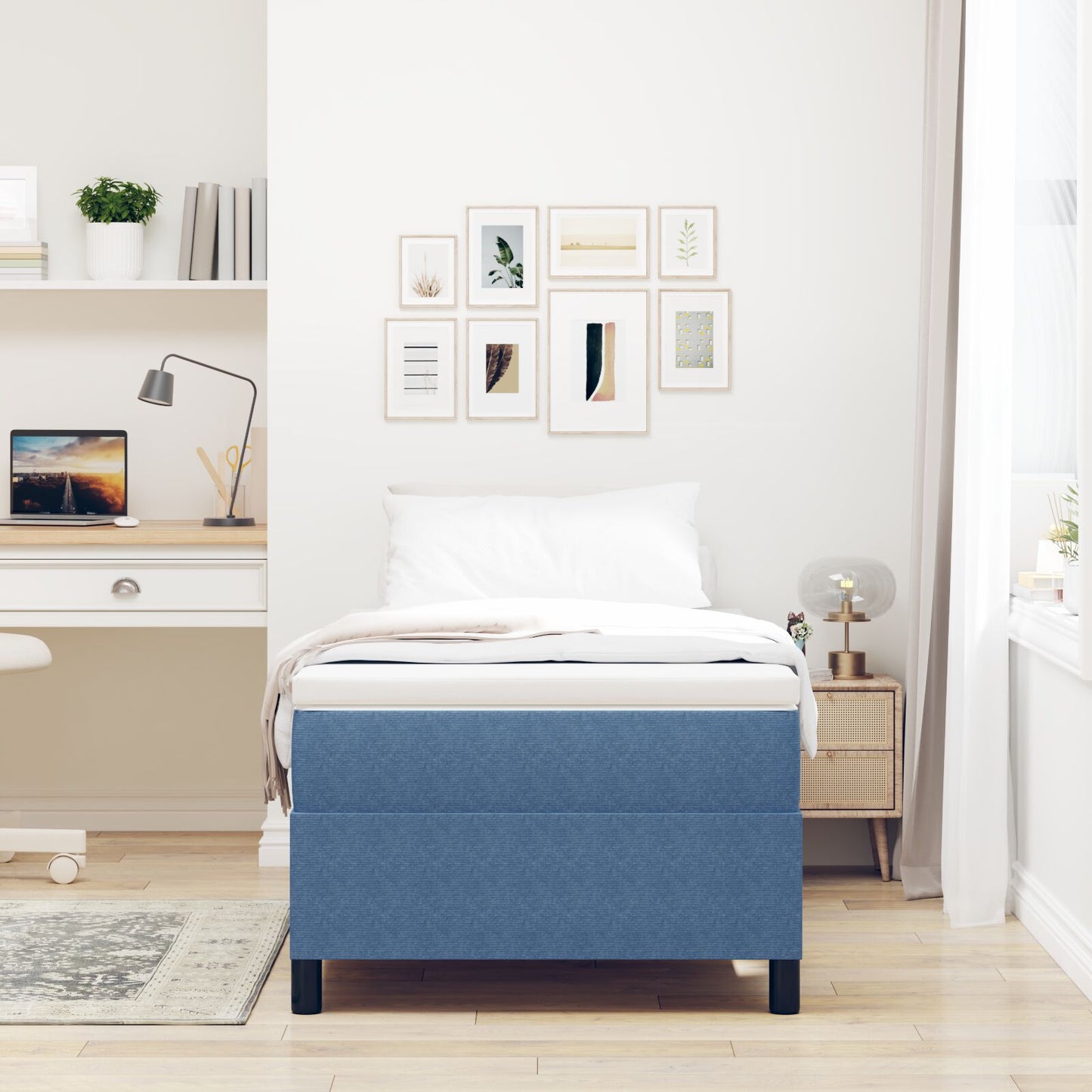Boxspringbed Met Matras Blauw Corduroy Stof 90 X 190 Cm