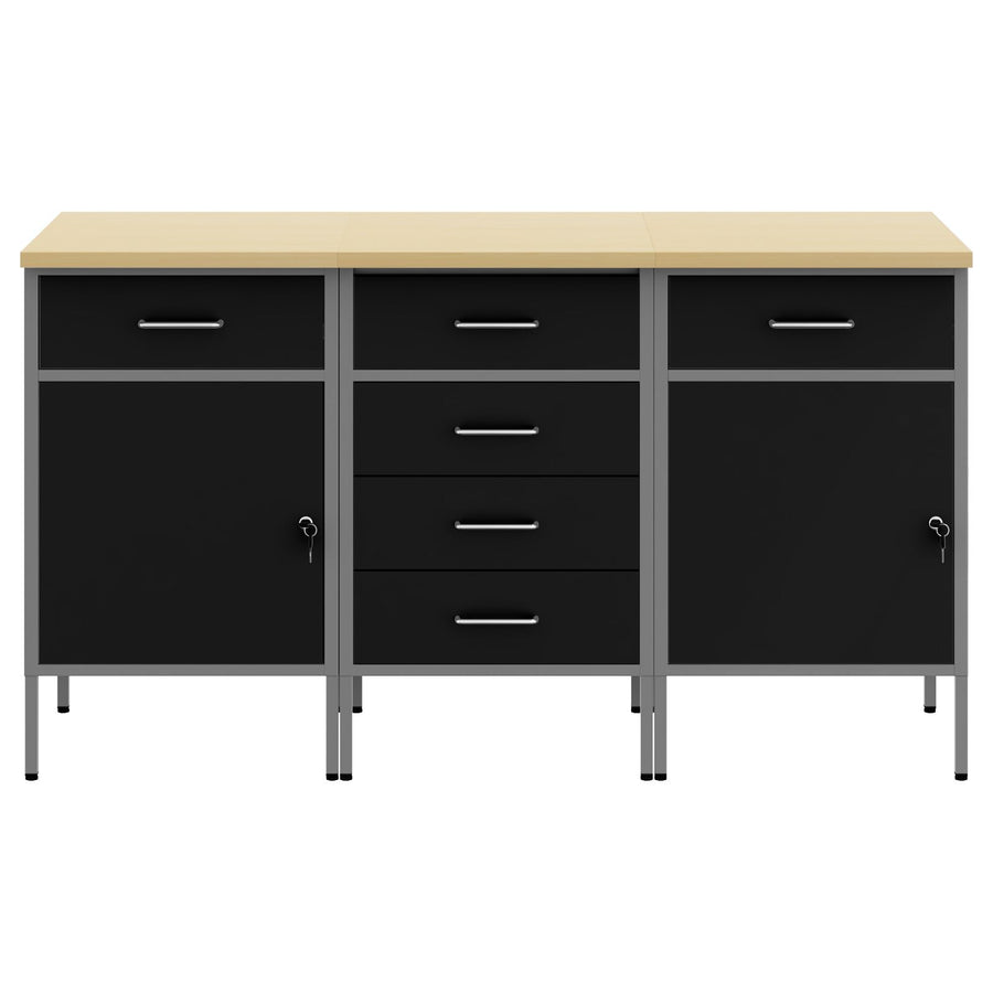 3-Delige Werkkast Set En Grijs Van Geengineerd Hout En Staal 3x (84/84/85 cm) Zwart 3x kast