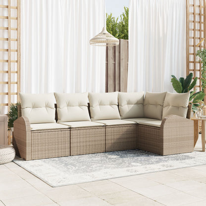 5-Delige Tuin Sofa Set Met Kussens - Poly Riet Beige en crème zonder tafel
