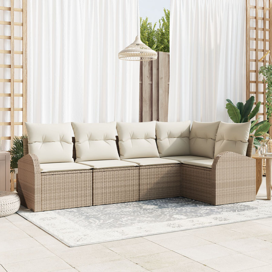 5-Delige Tuin Sofa Set Met Kussens - Poly Riet Beige en crème zonder tafel