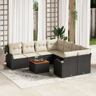 Garden bench set with cushion 9 pcs Black poly rattan
