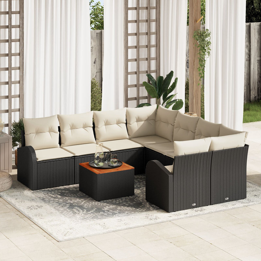 9-Delige Tuin Sofa Set Met Kussens Zwart Poly Rattan Acacia