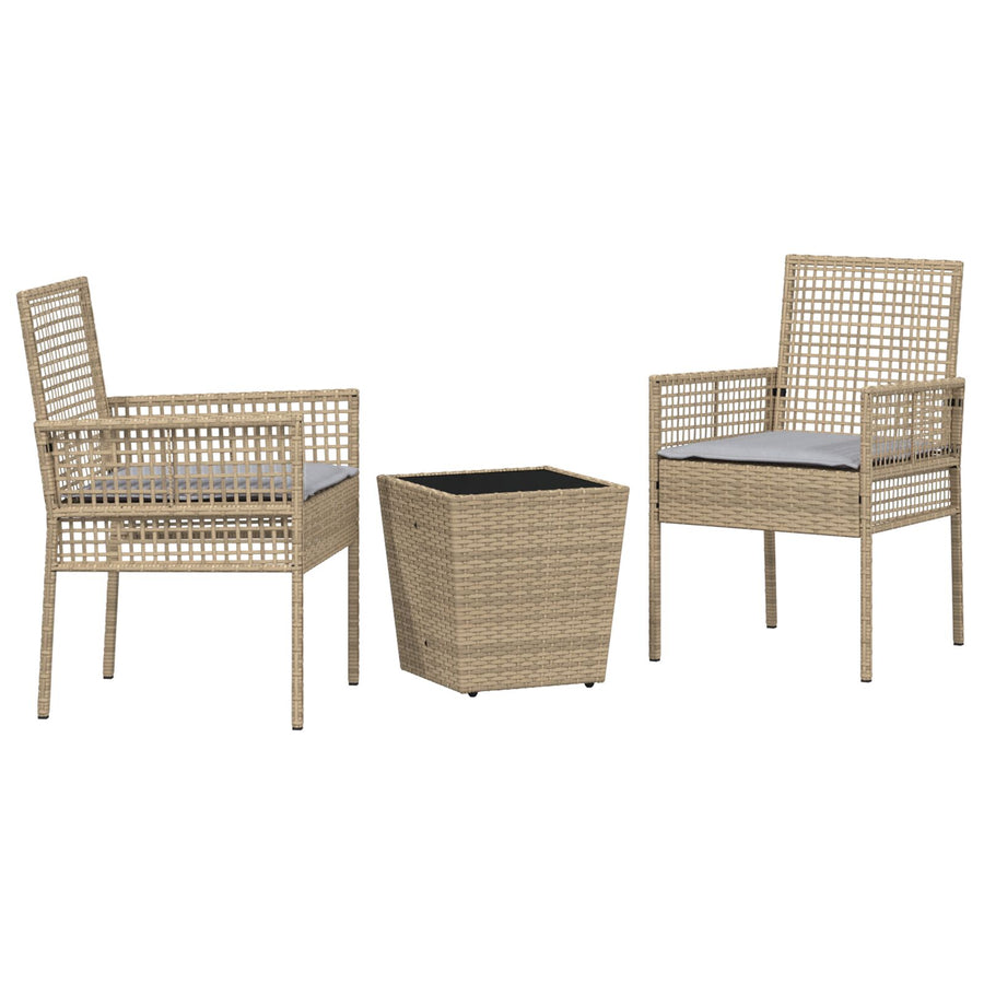 3-Delige Tuin Bistro Set Met Kussens Beige Poly Rattan