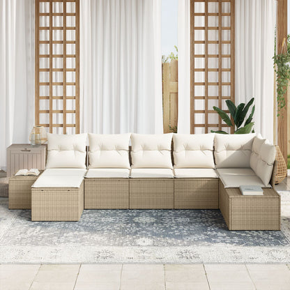 7-Delige Tuin Sofa Set Met Kussens Beige Poly Rattan