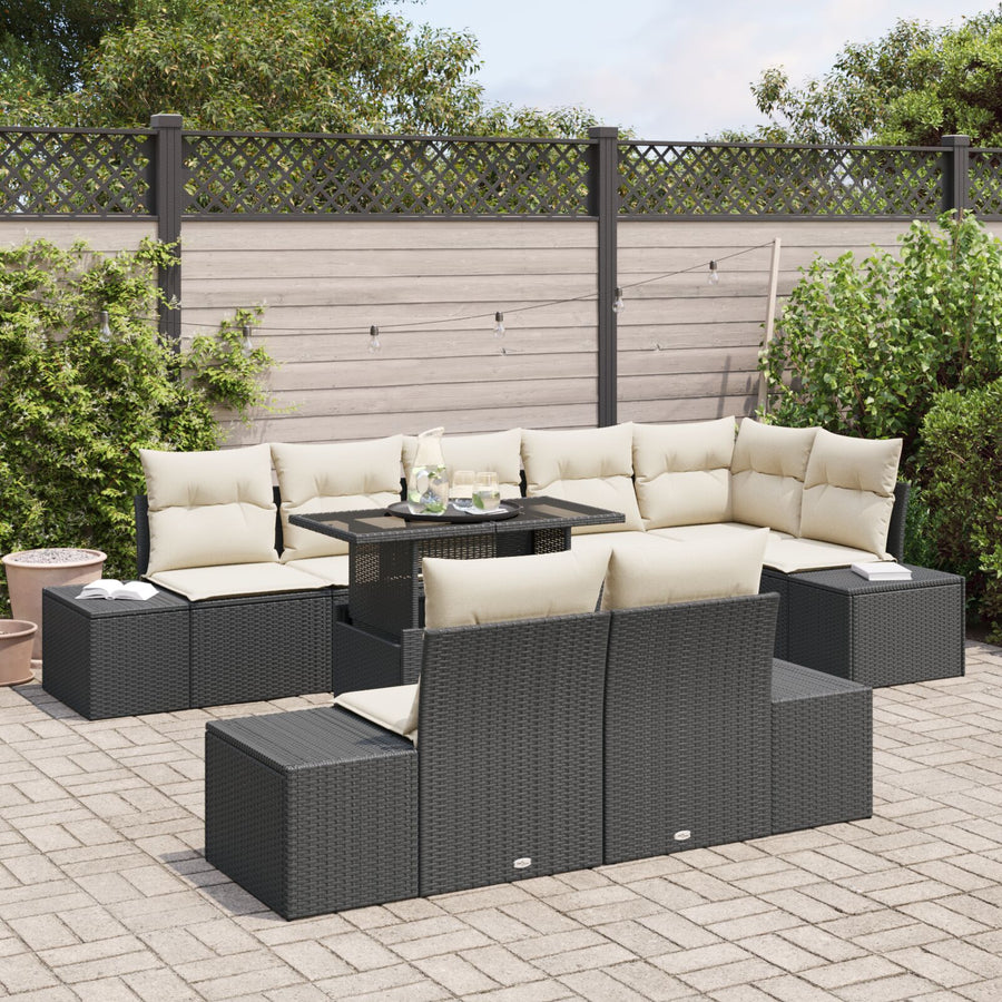 Tuin Sofa Set Set Van 9 Zwart Frame Met Crèmekleurige Kussens