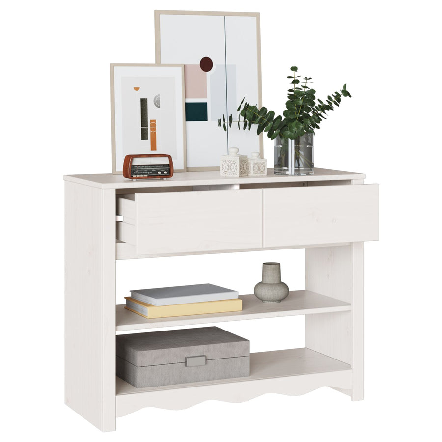 Console Tafel ""Drammen"" 89,5X37X73 Cm Massief Hout Grenen Wit