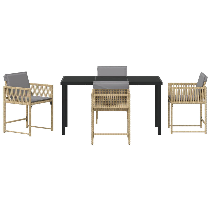 5-Delig Tuin Eetset Met Kussens Beige Poly Rattan