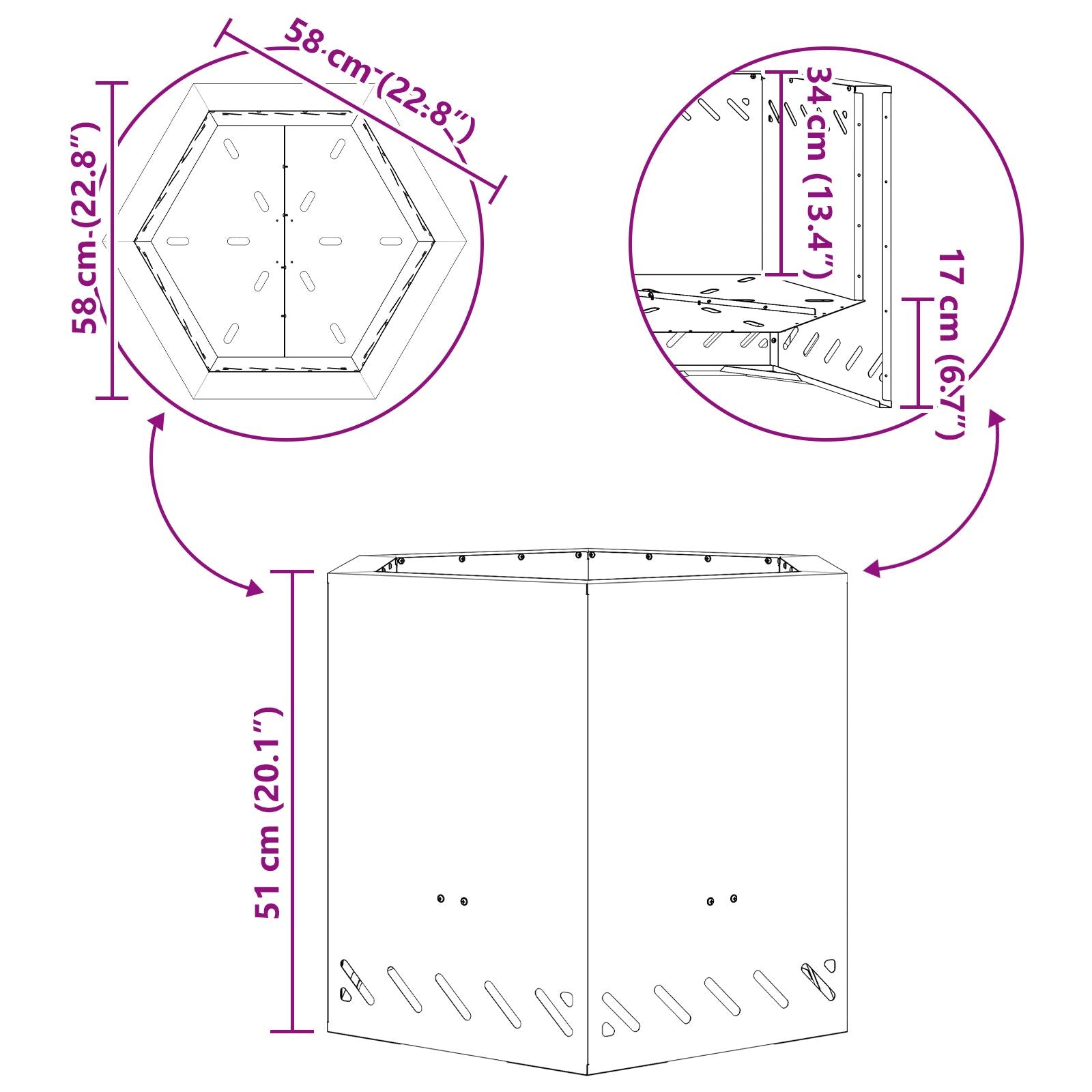 Rookloze Vuurkorf Hexagonaal Weerbestendig Staal 58 x 58 x 51 cm Verweerd staal/Bruin