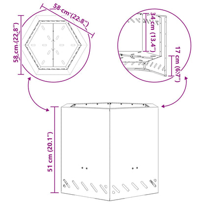 Rookloze Vuurkorf Hexagonaal Weerbestendig Staal 58 x 58 x 51 cm Verweerd staal/Bruin