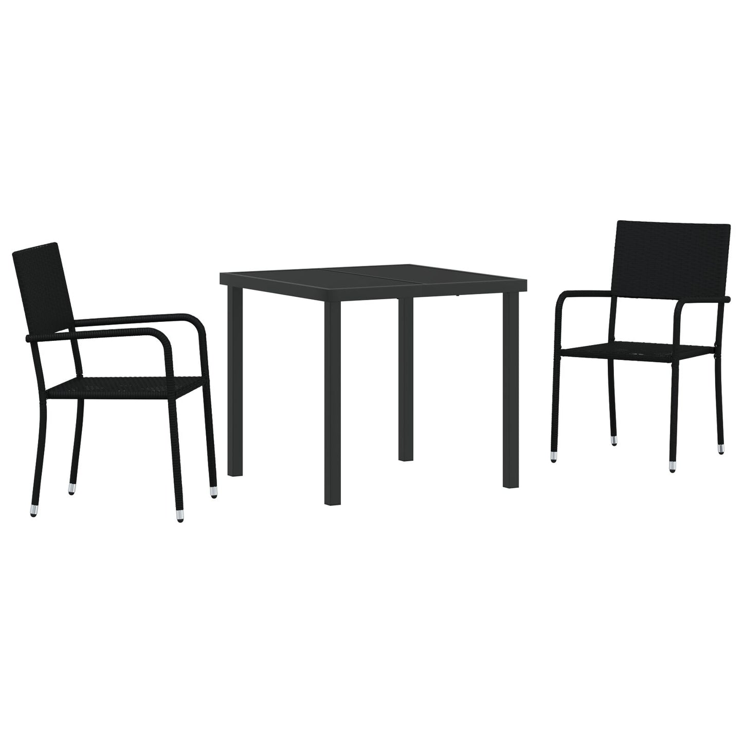 3 Delige Tuindinerset Zwart Poly Rattan