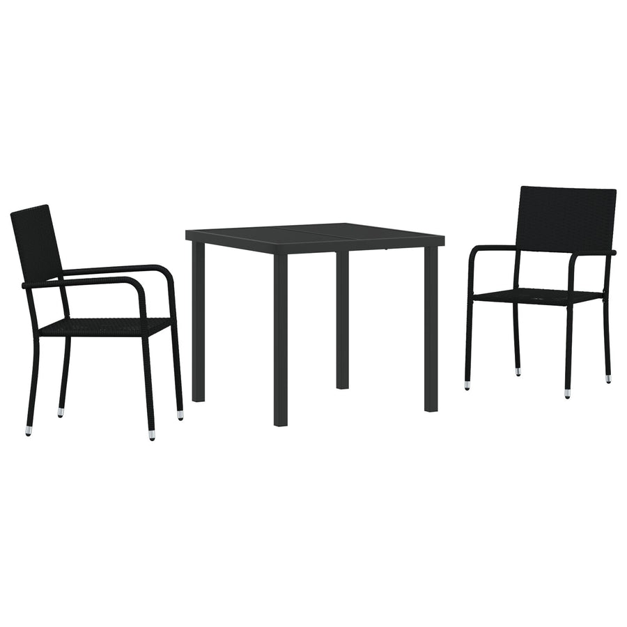 3 Delige Tuindinerset Zwart Poly Rattan