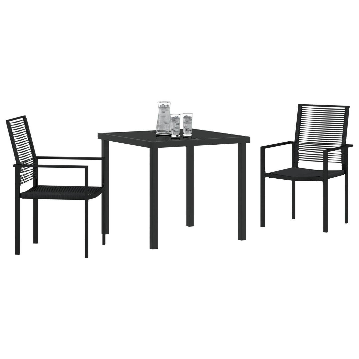 3-Delige Tuin Eetset Zwart Pvc Riet