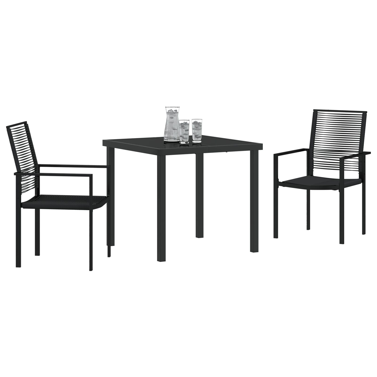 3-Delige Tuin Eetset Zwart Pvc Riet