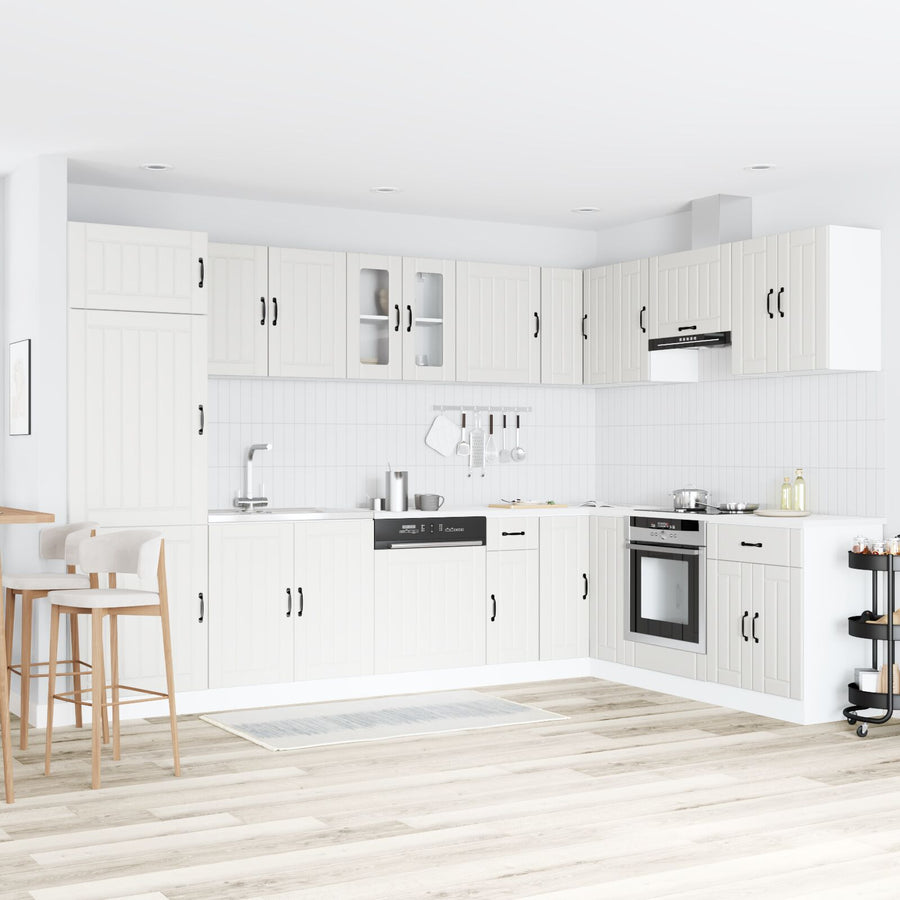 Keuken Kast 'Lucca' Met Dubbele Wastafels - Wit En Bewerkt Hout