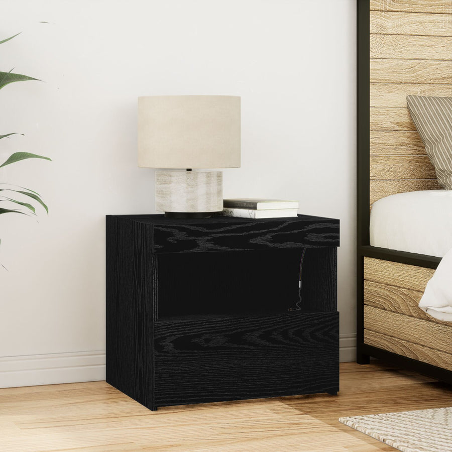 Nachtkastjes Met Led-Verlichting 2 Stuks Zwart Eiken 50X40X45 Cm