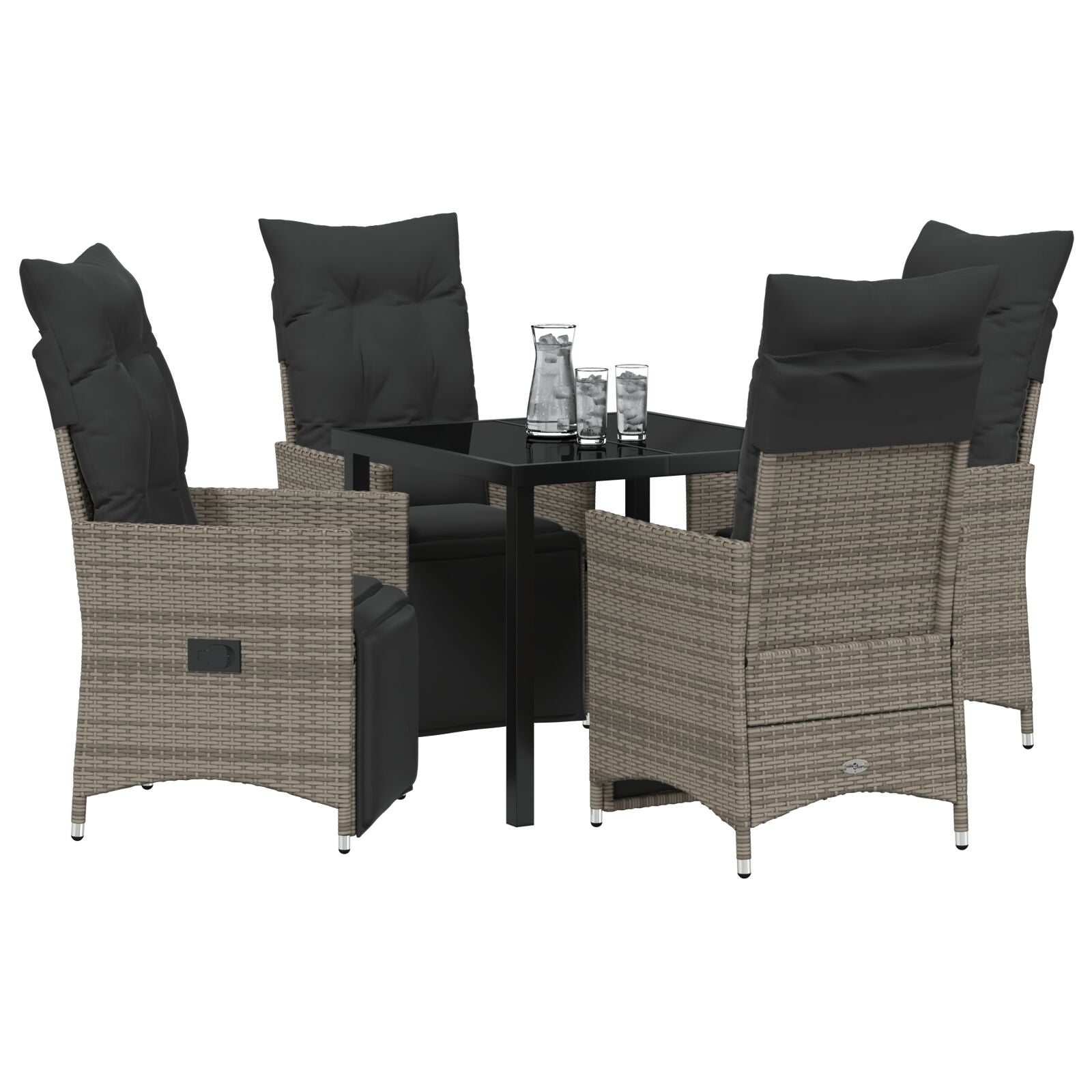5-Delig Tuin Eetset Met Kussens Grijs Poly Rattan