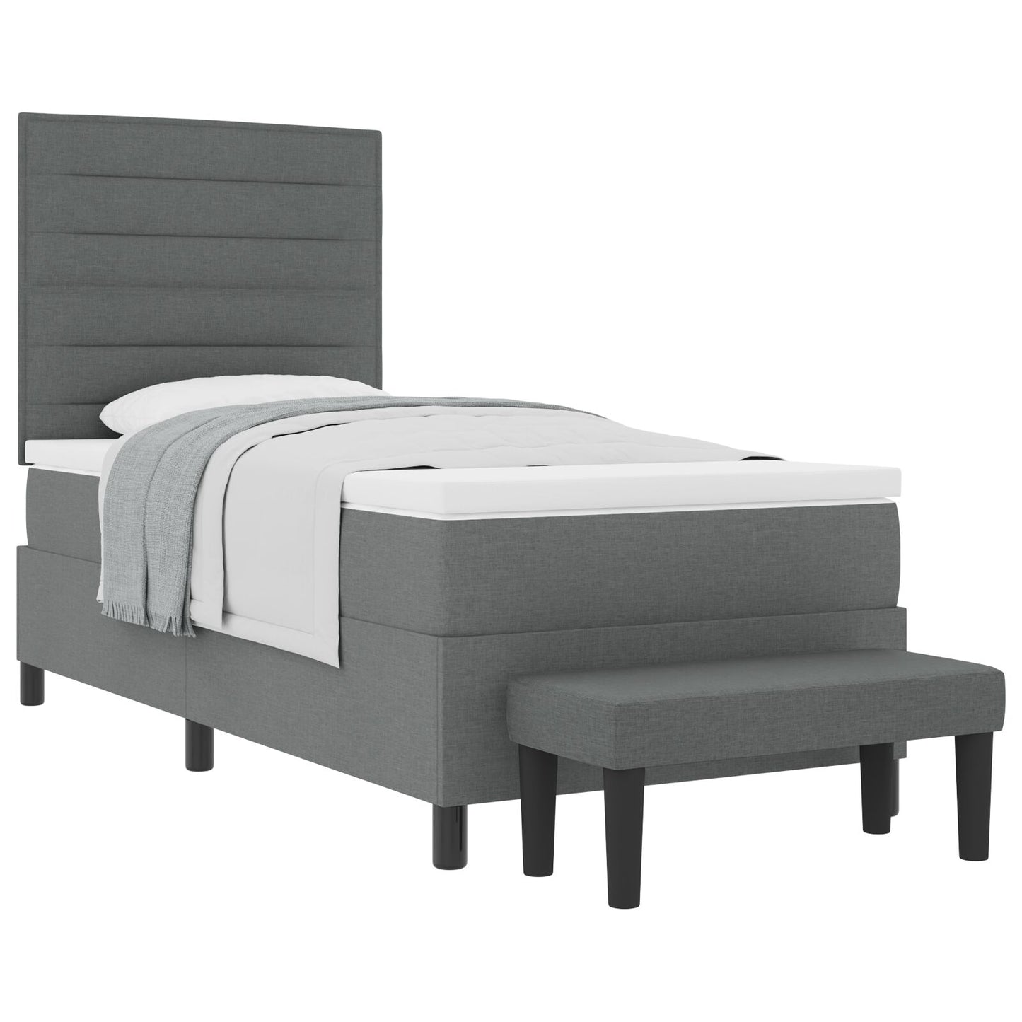 Boxspringbed Met Matras & Bank Stof Donkergrijs 90 x 200 cm Lijnen ontwerp