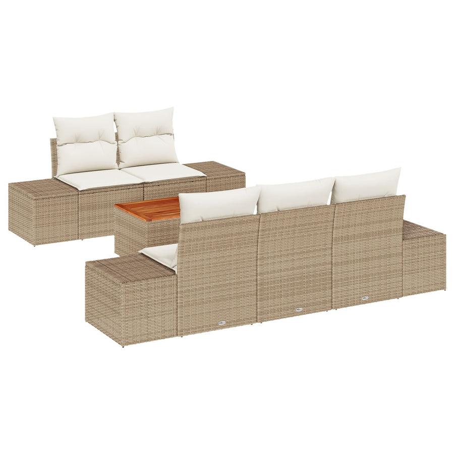 6-Delige Tuin Sofa Set Met Kussens Beige Poly Rattan Acacia