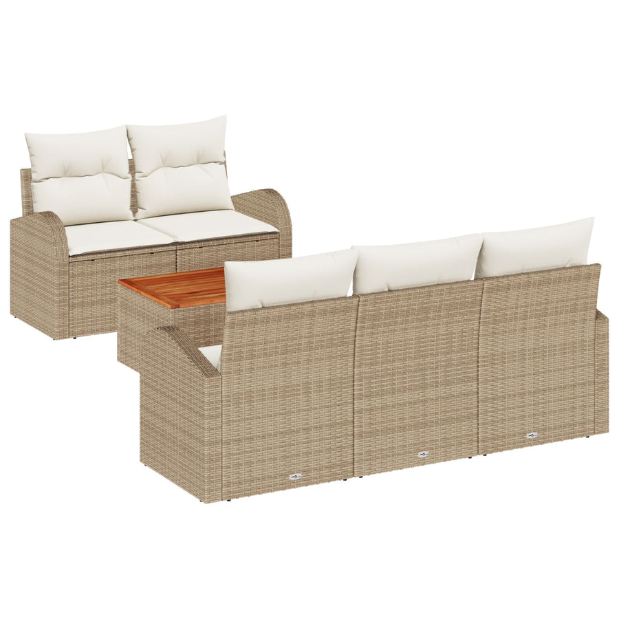 6 Delige Tuin Sofa Set Met Kussens Beige Poly Rattan Acacia