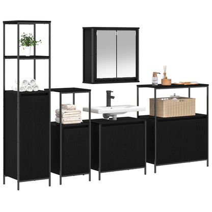 5-Delige Badkamermeubelset Engineered Hout Zwart eiken Waskast + wandkast + 3x badkamer kast