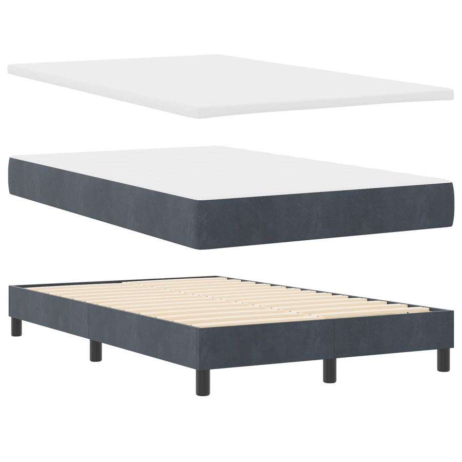 Boxspringbed Met Matras Donkergrijs 120X200 Cm Fluweel Blauw