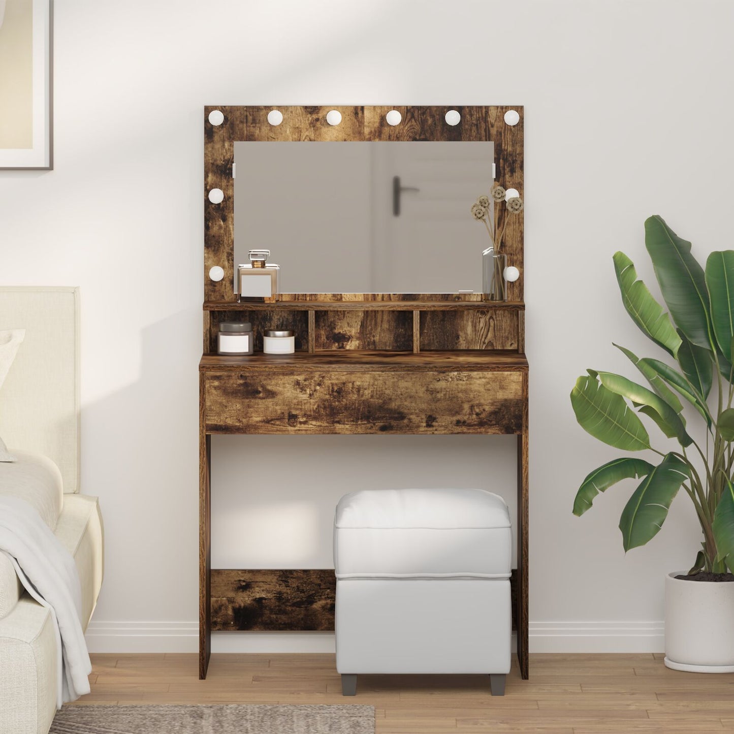 Kaptafel Met Led Verlichting - - Gerookt eiken 79 x 41 x 135 cm