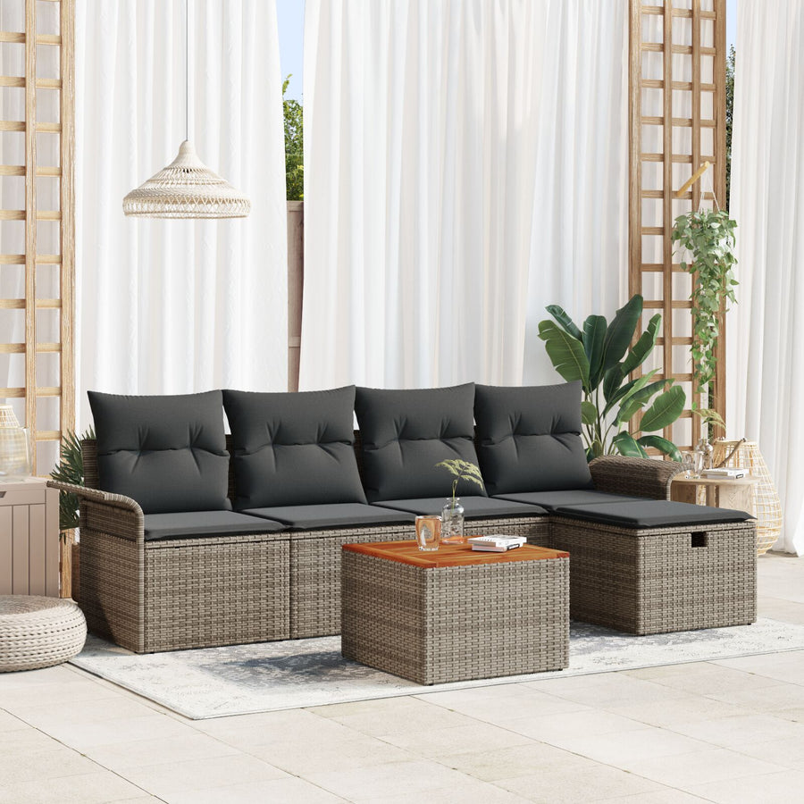 6-Delige Tuinsofa Set Met Kussens Grijs Poly Rattan